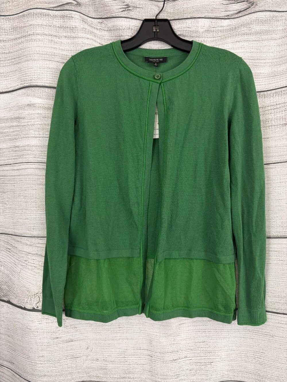 NWT Lafayette 148 Green Knit Cardigan Sweater Sheer Bottom Size S